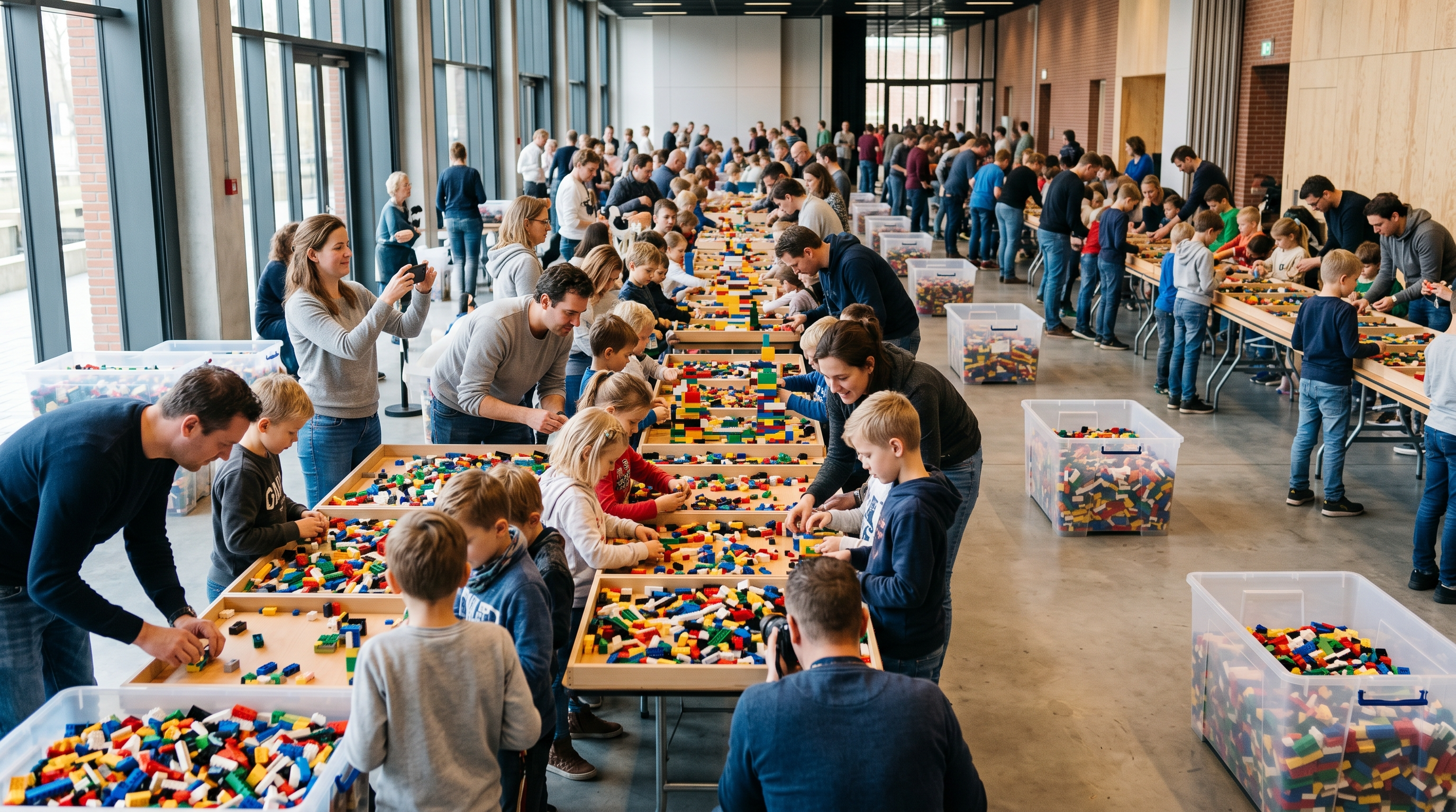Evenement met een grote groep aan de bouwtafels
